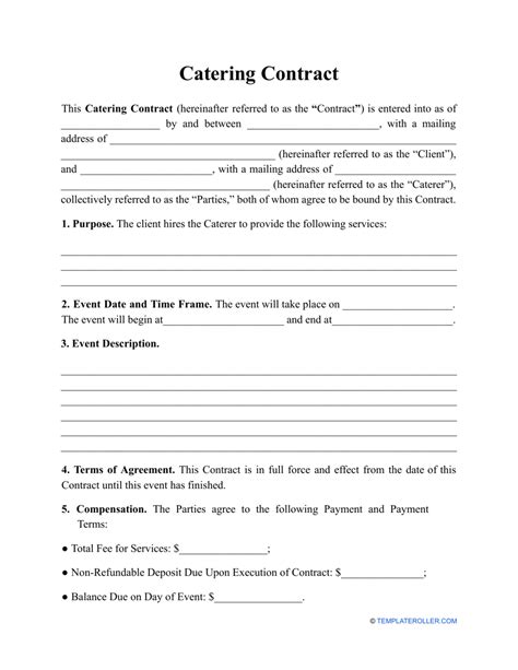 Printable Catering Contract
